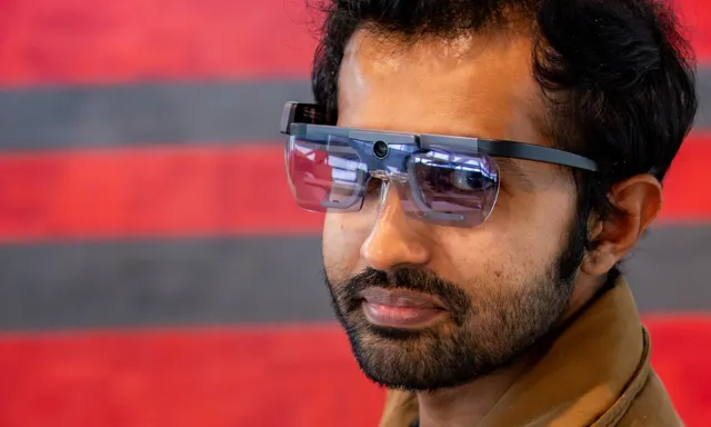 Dr. Yasas Sri Wickramasinghe wearing augmented reality eye-tracking glasses