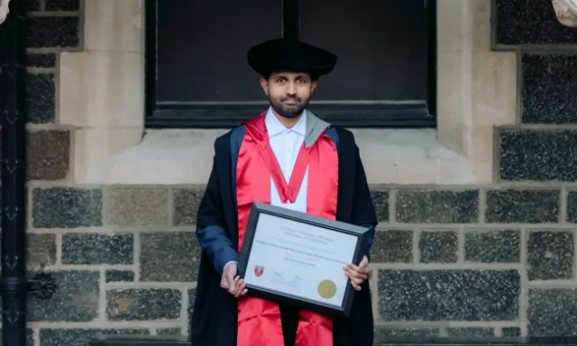 Dr. Yasas Sri Wickramasinghe holding his University of Canterbury PhD certificate